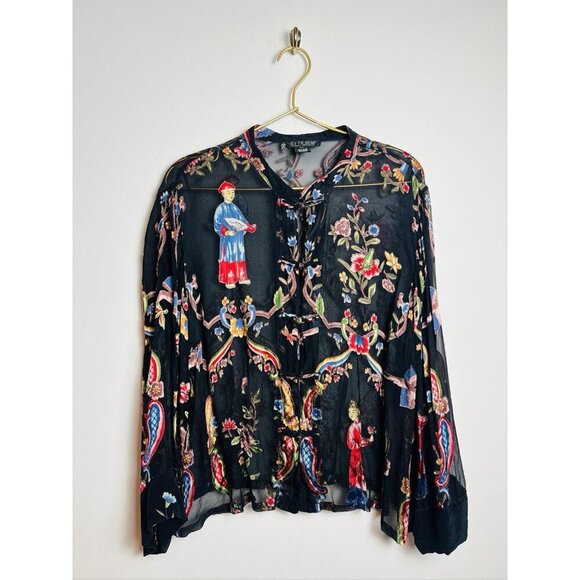 Citron Santa Monica Black Blouse Multicolor Paisley Design XL - Picture 1 of 10